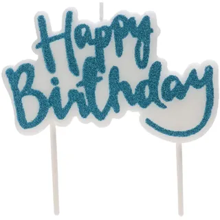 dekora - Happy Birthday Geburtstagskerze für Kuchen Blau 10,2 x 9,1 cm | Blaue Happy Birthday Kerze mit Glitzer und Halter, Tortendeko Geburtstag, Lebensmittelecht