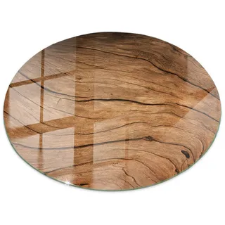 Tulup Glasplatte Ø90 Natürliche Holzmaserung , Braun , Glas , Rund , 90x90x0.4 cm , Esszimmer, Esstische, Tischsysteme