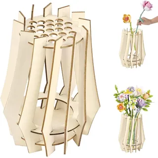 AOOTE Holz Vase für Blumen, Blumenvase für Blumenstrauß, Vasen Holz für Rosen Sonnenblumen Tulpen Kirschblüten, Narzissen,Lotus,Geschenk Deko für Blumenliebhaber(Rhombus)