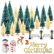 Mini-Sockel aus Kiefernholz, für Weihnachten, Urlaub, Party, Zuhause, Tischdekoration (Blau-Weib 32 Stück)