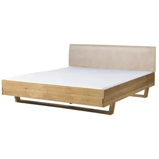 MASSIVMOEBEL24.DE Bett Fichte 140x200x85 natur gebeizt / geölt, Kopfteil beige FICHTELBERG #137 - Beige