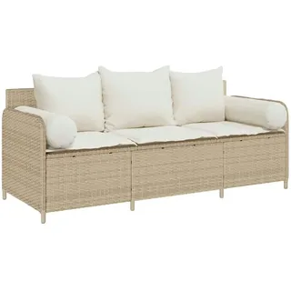 vidaXL Gartensofa mit Kissen 3-Sitzer Beige Poly Rattan