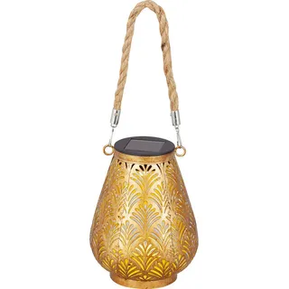 Ambia Garden Solarleuchte , Goldfarben , Metall, Kunststoff, Textil , 125 mm , bauchig , 16 cm , RoHS, Ce , mit Schalter, tragbar, Ladeanzeige, aufladbar über Usb , Dekoration, Gartendeko