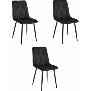 Esszimmer, Wohnzimmer, Bürostuhl LIBRA 3 Stück schwarzer Samt / schwarze Beine - Schwarz