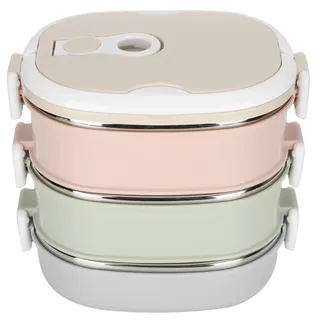 Atyhao Tragbare -Box aus Edelstahl für Kinder und Erwachsene, stapelbarer auslaufsicherer Lunchbox-isolierter thermischer Lebensmittelbehälter(3 Layer)
