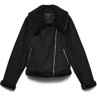 VERO MODA Damen Vmpeggy Faux Suede Jacket Boos Jacke, Black, XS