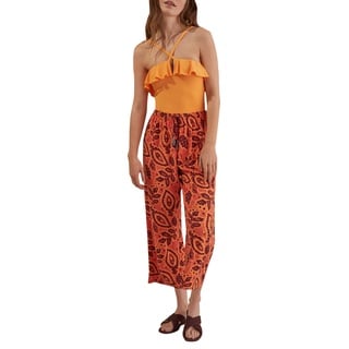 Women'secret Damen Lange Caprihose Print Lässige Hose, Bedruckt orange, XS