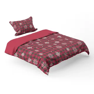 HOME ELEMENTS Einzelbettwäsche aus Mikroflanell, kariert mit Flocken - Rot