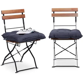 Relaxdays Sitzkissen 50 x 50 cm, 2er Set Gartenstuhlauflage mit Band, bequeme Sitzpolster für Garten und Heim, grau