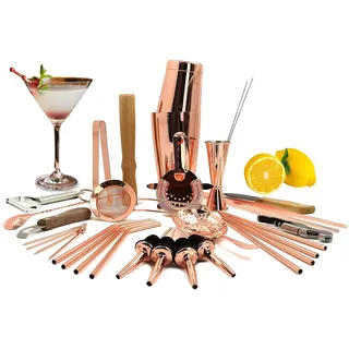 SKY FISH Cocktail Shaker Set | 32 teilig Boston Shaker Set | Premium Barkeeper Set für Zuhause und Bar | Bartender Mix Set Professionelle | Roségold | Handwäsche.