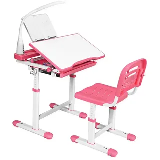 Costway Kinderschreibtisch mit Lampe 75 x 50 cm MDF rosa