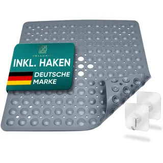 Delluxia Duschmatte Rutschfest 53x53 cm, INKL. 2 Haken | Antirutschmatte Dusche Badematte Schimmelresistent & Maschinenwaschbar | Duscheinlage BPA Frei & Latexfrei | Dunkelgrau