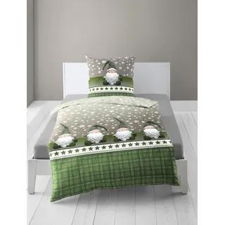 BIERBAUM Bettwäsche 6915, Fein-Biber, Designed in Germany, grün 30, 155x220 % 80x80 cm, Komfortgröße