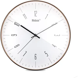 Mebus Quarz-Wanduhr in Metall-Optik, hochwertiges Quarzwerk, 30 cm Durchmesser, Modell 18951 Weiß, Kupfer