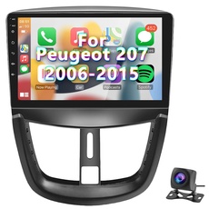 Podofo Carplay Android Autoradio für Peugeot 207 2006-2015,2G+64G,9" Touchscreen HiFi Android Auto GPS WiFi Bluetooth FM RDS Radio USB Auto-Stereo-Player für Peugeot207