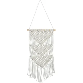 Relaxdays Makramee Wandbehang, handgefertigt, Boho Style, Wanddeko, creme | H x B: 70 x 25,5 cm, Baumwolle & Holz