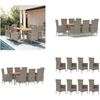 vidaXL 9 tlg. Garten Essgruppe mit Kissen Grau Poly Rattan - Garten Essgruppe - Garten Essgruppen - Essgruppe - Essgruppe Terrasse - Grau