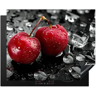 KitchenYeah© Herdabdeckplatte Einteilig Herdabdeckung Abdeckplatte | 65x52 cm - Glaskeramikkochfeld Abdeckung Induktionskochfeld Aufrollbare Matte Kirschen - Rot - Obst - Schwarz