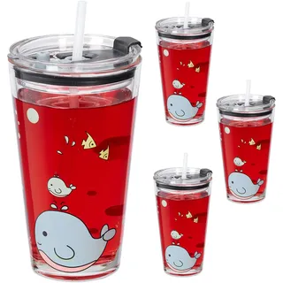 Relaxdays Kinderglas Wal-Motiv 0,45 l 4-tlg.