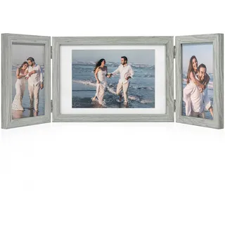 Afuly Bilderrahmen Collage Holz Grau 3 Bilder für 13x18 und 10x15 Fotos Mehrfach Fotorahmen Rustikal Wand- Desktop Deko Family Freuen Oma Mama Frauen Weihnachten Hochzeit Geschenk