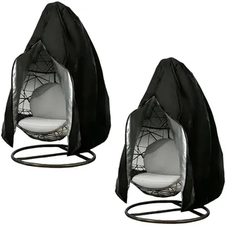 VEGOATY 2 Stück Hängesessel Abdeckung: Schwarz-Silber Hängesessel Schutzhülle Wasserdicht, Reißverschluss 210d Oxford Stoff, 115x190cm, Abdeckung Für Hängesessel Outdoor Für Garten Und Balkon