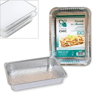 CasaChic Rechteckige Aluminiumdose mit Deckel für 6 Portionen, 1 Stück – Einweg-Backform für Lebensmittel und Süßigkeiten (32 x 21 x 5 cm)