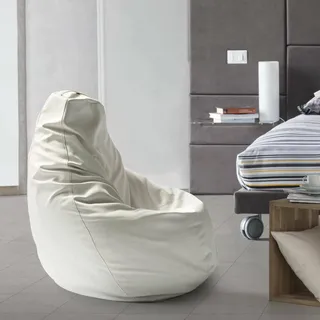 Talamo Italia - Annachiara-Pouf, Sitzsack-Pouf, Sitzsack aus Öko-Leder, 100 % Made in Italy, 70 x 70 x 110 cm, Weiß