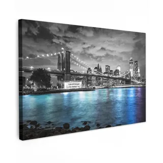 MuchoWow Leinwandbild New York - Skyline - Stadt - Blau Wanddeko 90x60 cm , Textil , Rechteckig , 90x60 cm , FSC 100% , gerahmt , Bilder & Rahmen, Bilder, Leinwandbilder