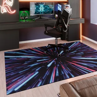 Wecon home Teppich »Neon Horizon« rechteckig 5 mm Höhe Gamer Teppich, gewebt, futuristisch, robust, Gaming Room, rutschfest, schwarz