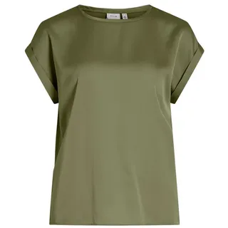VILA Damen Satin Blusen T-Shirt Kurzarm Basic Rundhals Top Glänzend Tunika Blouse Oberteil VIELLETTE, Farben:Pastell-Grün, Größe:38