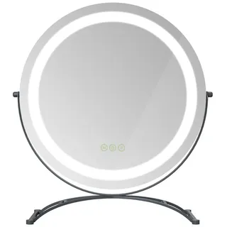 Emke Kosmetikspiegel mit Beleuchtung, Schwarz, ф40 cm , Glas , Rund , 40x15.5x40 cm , Spiegel, Schminkspiegel