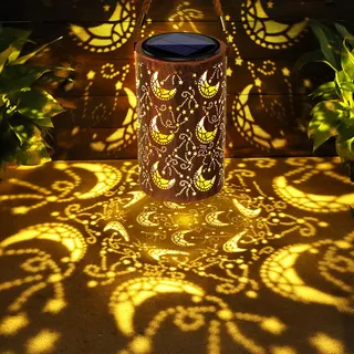 Qedertek Solarlampen für Außen Garten, 1 Stück LED Metall Mond Solarlaterne für Außen Hängend, IP65 Wasserdicht Solarleuchten Gartendeko für Balkon Patio Baum Terrasse Geschenke für Frauen Mama