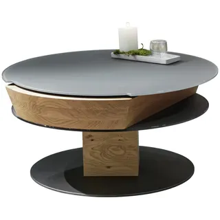 Voglauer Couchtisch , Anthrazit, Eichefarben, Hellgrau , Holz, Metall, Glas , Wildeiche , furniert , rund , Säule, Bodenplatte , 35.5x80x80 cm , Goldenes M, Made in Austria , Stauraum, höhenverstellbar , Wohnzimmer, Wohnzimmertische, Couchtische, Couchtische rund