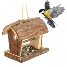 Relaxdays Vogelfutterhaus, Holz, Futterhaus zum Aufhängen, HBT: 18 x 13,5 x 19,5 cm, Futterstelle für Wildvögel, Natur