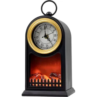 LED Kamin 25 cm mit Timer / Batterie / USB - real flame effect - mit Uhr - Schwarz