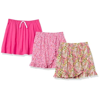 Amazon Essentials Strick-Skorts für Mädchen, 3er-Pack, rosa Blumenmuster, Größe L