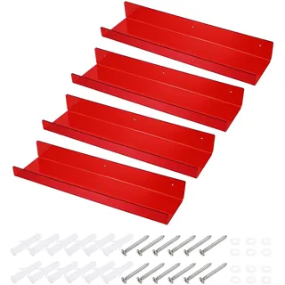 QUARKZMAN 4 Stk Wandregal Rot Schweberegal Acryl 38cm Schwebendes Bücherregal Wandmontage Ausstellungsregal Organizer für Badezimmer Schlafzimmer Wohnzimmer Raumdekoration