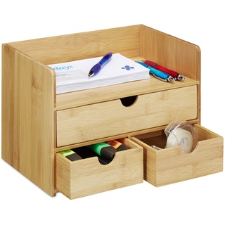 Relaxdays Organizer, Bambus Briefablage, Schubladen für Büro Utensilien, Ordnungssystem Schreibtisch, Natur, H x B x T: ca. 21 x 30 x 20 cm, Hellbraun