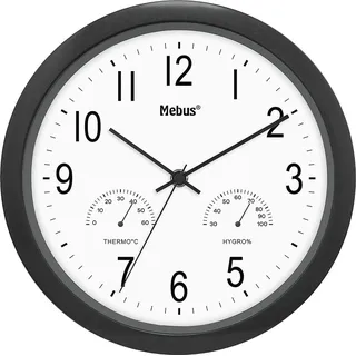 MEBUS Quarz Wanduhr Ø26cm schwarz 407282 - Schwarz