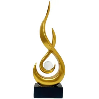 Kamanan Flamme Skulpturen Dekor, Moderne Flammenskulptur mit Glaskugel für Wohnzimmer, Abstrakte Kunst Skulpturen Dekor für Esszimmer Couchtisch Weinschrank Büro Bücherregal (Gold)