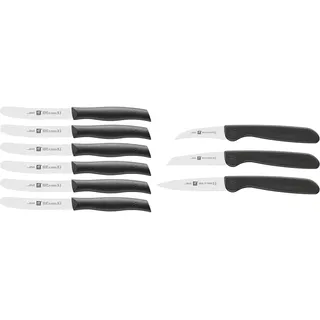 Zwilling Messer-Set, 6-tlg., Frühstücksmesser, Klingenlänge: 12 cm, Rostfreier Spezialstahl/Kunststoff-Griff, Twin Grip & 38115001 Gemüsemesser-Set, 3 tlg., Kunststoff, schwarz