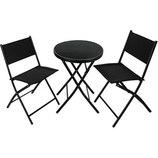 tectake Bistro-Set Düsseldorf, Tisch mit Sicherheitsglasplatte, schwarz , Schwarz , Kunststoff , Gartenmöbel, Gartengarnituren, Balkonmöbel-Sets
