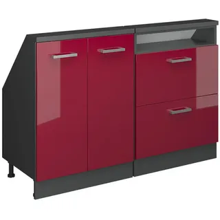 Vicco Küchenschrank FÜR Dachschrägen R-Line Rot Hochglanz 120 cm 2er Set , Rot, Anthrazit , Holzwerkstoff , Rechteckig , 120x81.6x46 cm , Küchen, Küchenmöbel, Küchenschränke, Küchenunterschränke