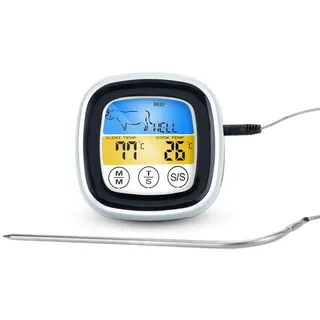 Intirilife Barbecue Thermometer in Weiss - Digitales BBQ Thermometer mit Timer zum Grillen und Kochen – Elektronisches Temperaturmessgerät Grillthermometer