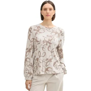 TOM TAILOR Damen Longsleeve mit Ballonärmeln, 36623 - Cosy Taupe Floral Design, L