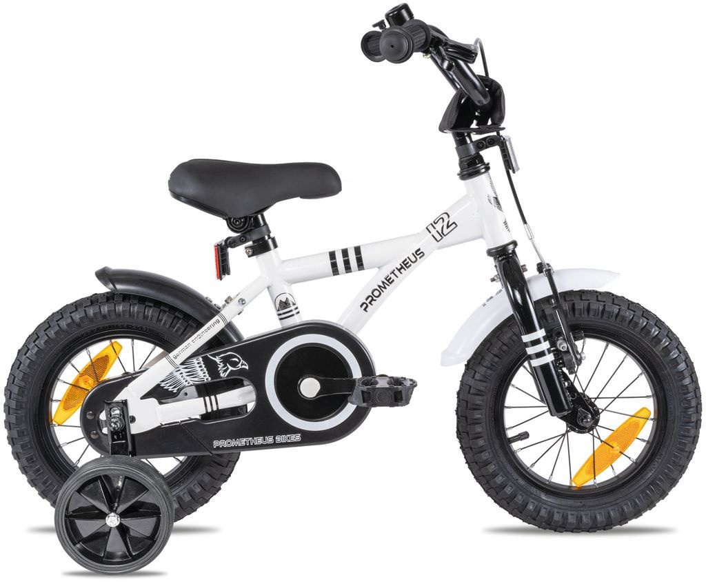 Bild von PROMETHEUS BICYCLES® Kinderfahrrad 12 in Weiß & Schwarz ab 3 Jahre mit Stützräder