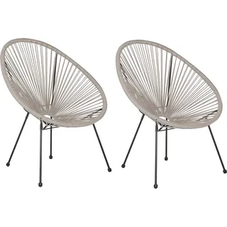 BELIANI Gartenstuhl 2er Set Hellgrau Polyrattan Spaghetti-Optik Modern Mexikanischer Stil Outdoor Balkon Terrasse Garten Möbel - Grau, Schwarz