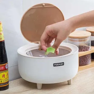 Holz-Tischmüllereimer mit Deckel, kleiner Müllbehälter für Tisch mit Klick-System in , Kosmetik-Eimer, klein, 2-Liter-Fass, Abfallbehälter, als Tisch-Abfallbehälter und kleine Mülleimer - Weiß
