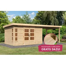 Karibu Gartenhaus »Kolimasee 7«, (Set), mit Anbaudach 3,2 m, naturbelassen, beige