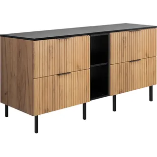 Badezimmerschrank, Eiche Craft / Schwarz + schwarzer Griff, 140 x 77 x 46 cm